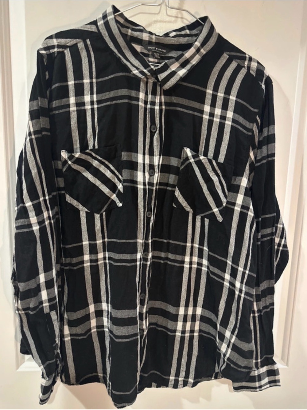 Lucky Brand Black and White Plaid Button-Down Shirt